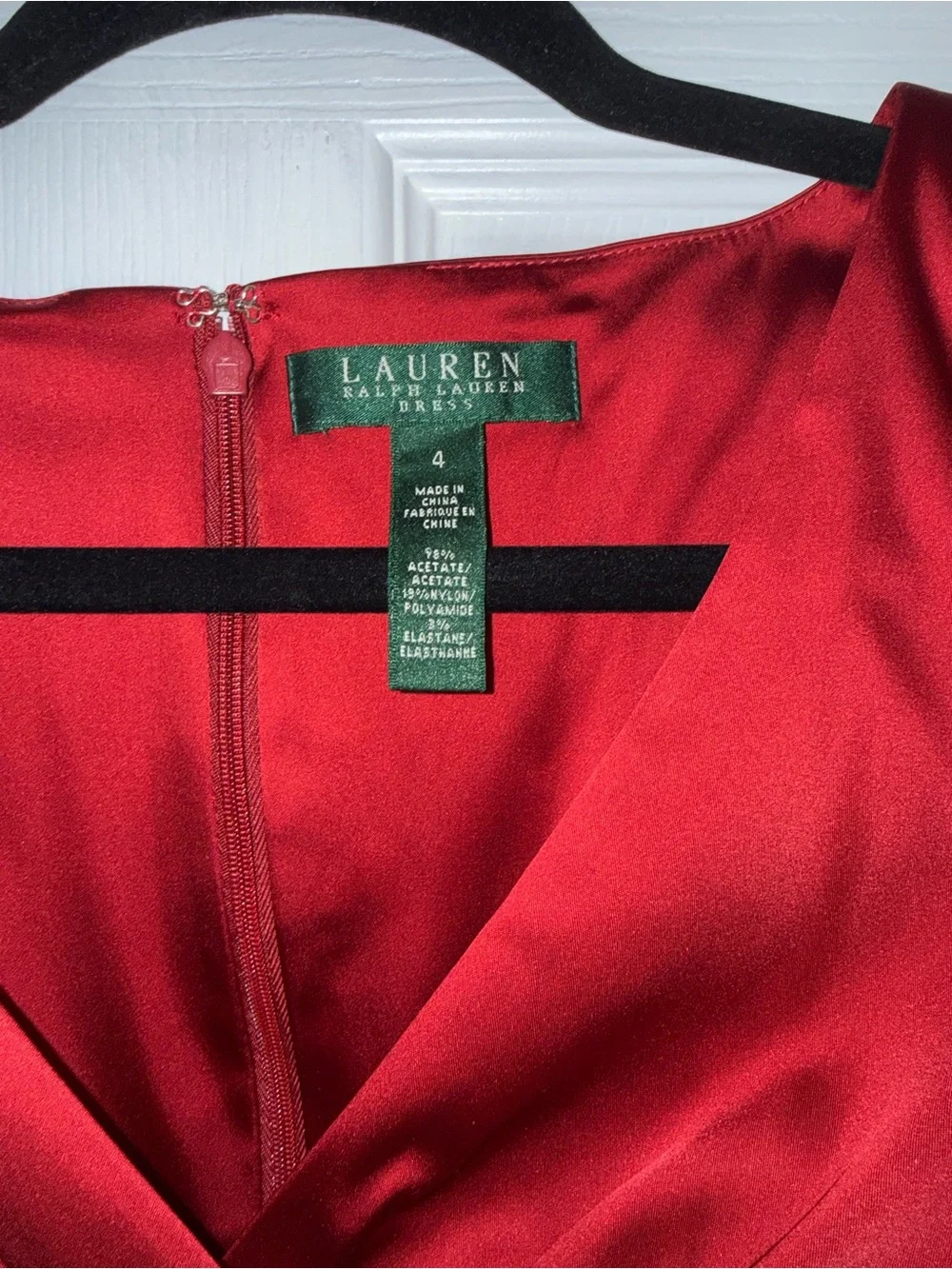 Lauren Ralph Lauren Green Tag Satin Surplice Cocktail Fancy Dress Ruby Red 4